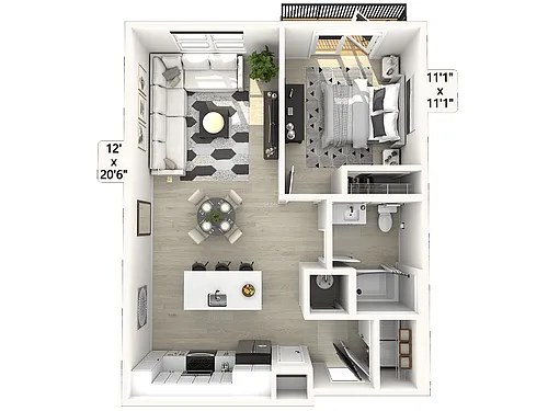 Floor plan A12 - 1 Bedroom 1 Bathroom