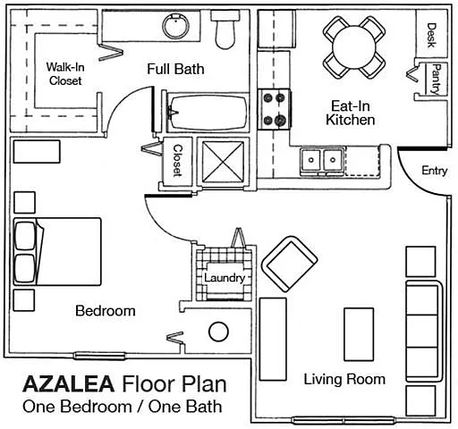 Floor plan One Bedroom One Bathroom 60%