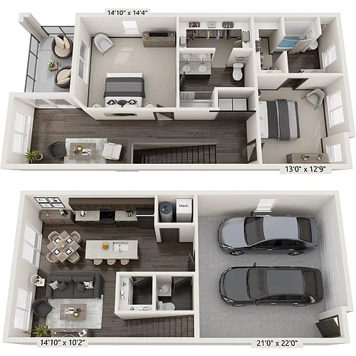 Floor plan Two Bedroom Townhome