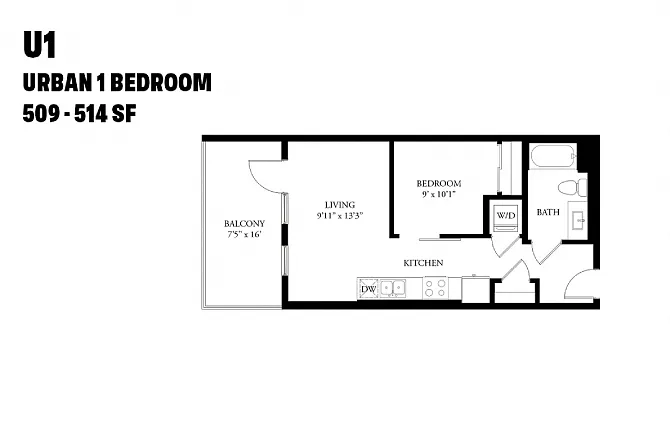 Floor plan Urban One Bedroom U1