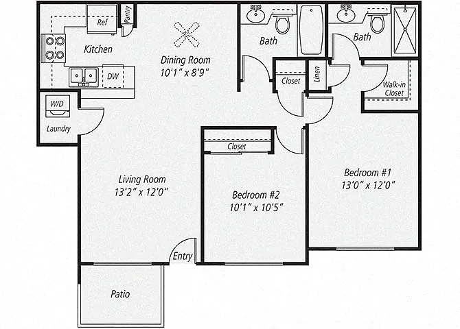 Floor plan Two Bedroom Two Bath