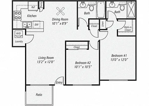 Floor plan Two Bedroom Two Bath