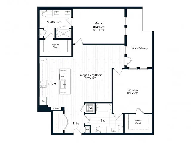 Floor plan Two Bedroom Two Bath (1287 SF)