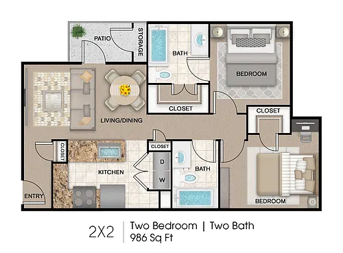 Floor plan 2 Bedroom, 2 Bath