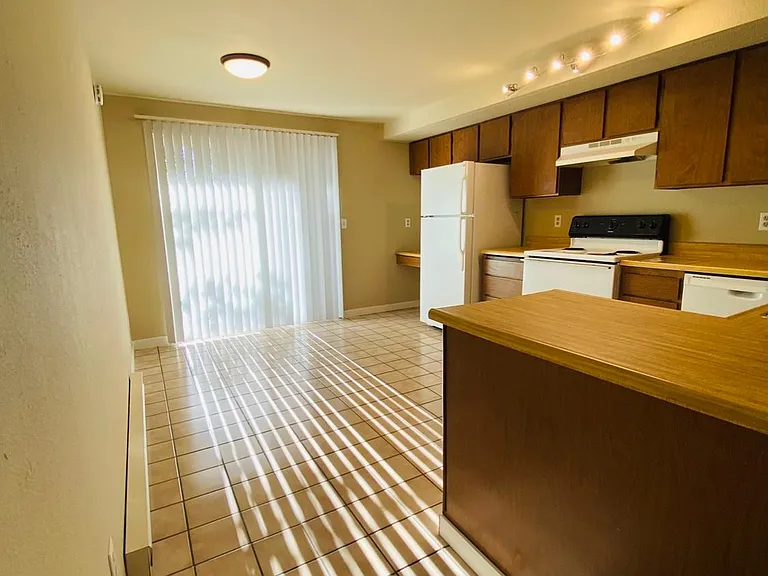 kitchen and eating area