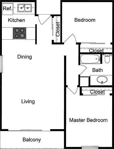 Floor plan 2 Bed 1 Bath A