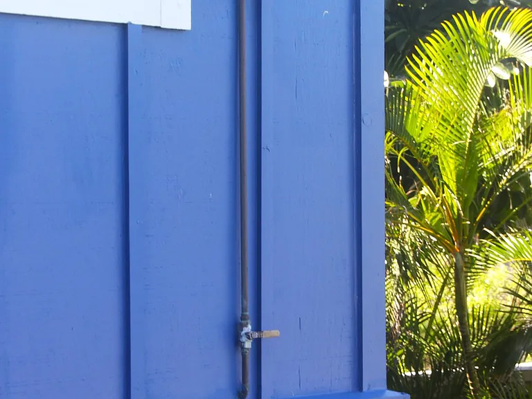 Outdoor shower to rinse off from the beach