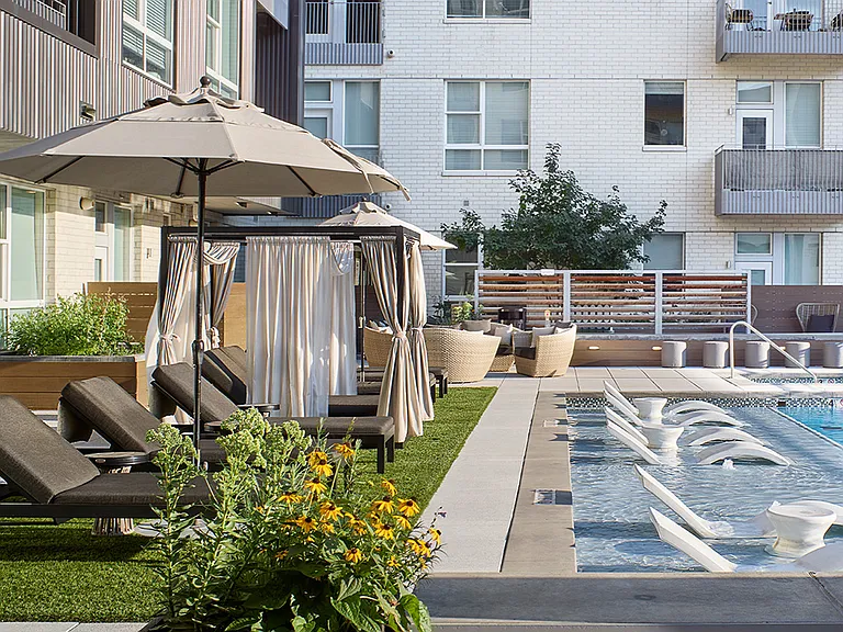 Apartment community pool with all-season spa at Griffis Cherry Creek North in Denver, Colorado.