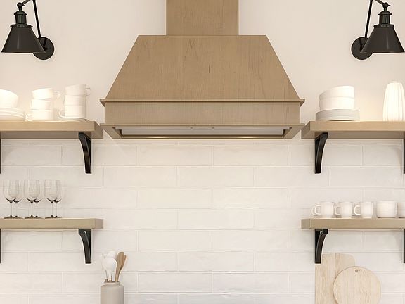 Open shelving in kitchen