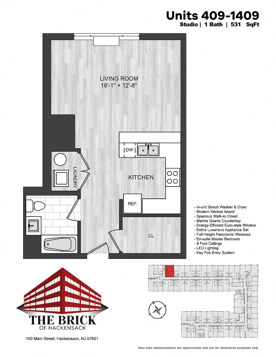 Floor plan Studio - 531SF