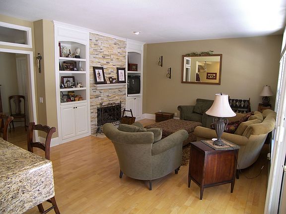 Family room with fireplace and built-ins