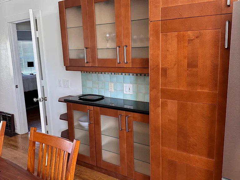 Plentiful kitchen cabinets.