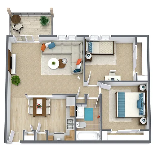Floor plan 2 BR 1 BA - B