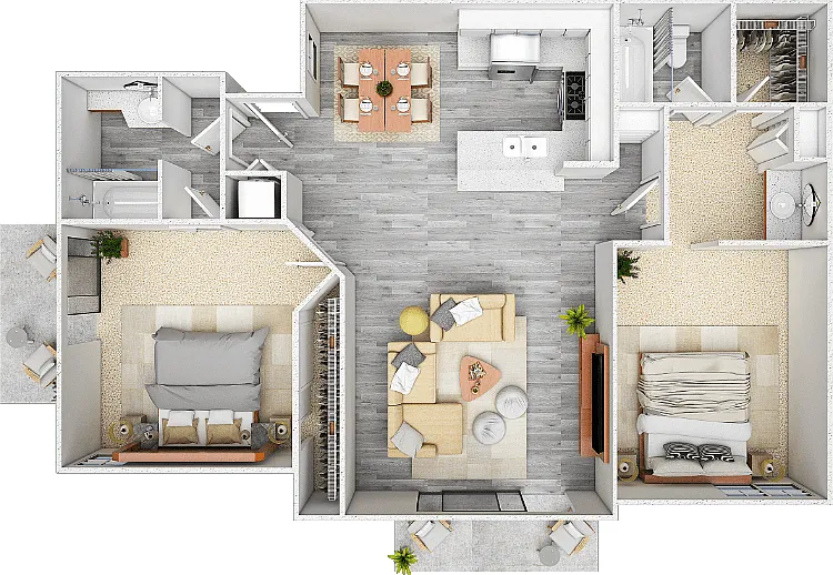 Model C 2 Bdrm - 2 Bath Floorplan Diagram