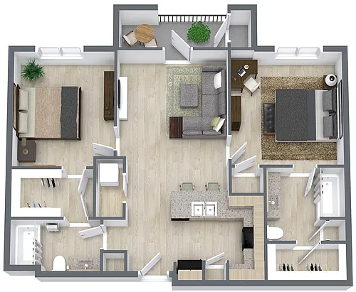 Floor plan Two Bed/Two Bath - 887 sq ft - 60% AMI