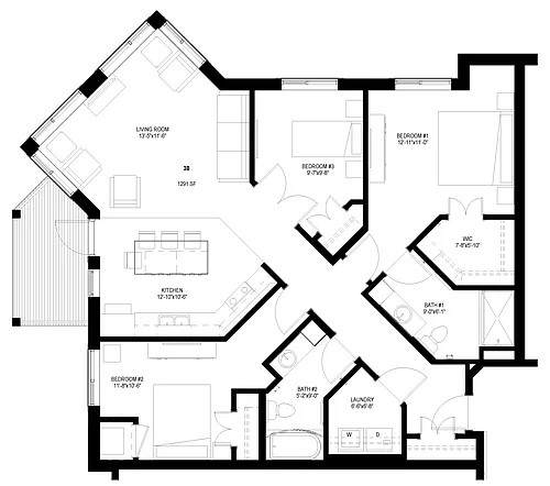 Floor plan Three Bedroom - B