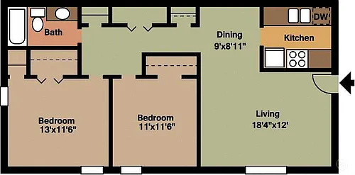 Floor plan 2 bed 1 bath