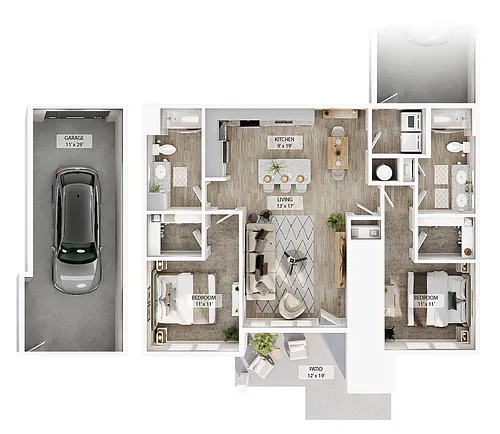 Floor plan 2 BR Grand Courtyard Garage