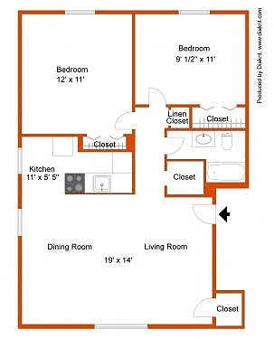 Floor plan 2 Bed,1 bath