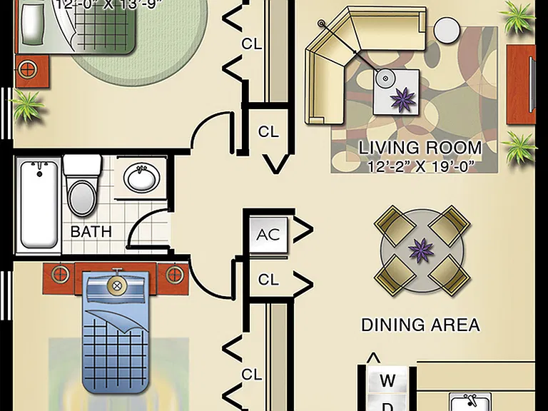 Model B | 2 Bedrooms, 1 Bath Model B | 2 Bedrooms, 1 Bath
