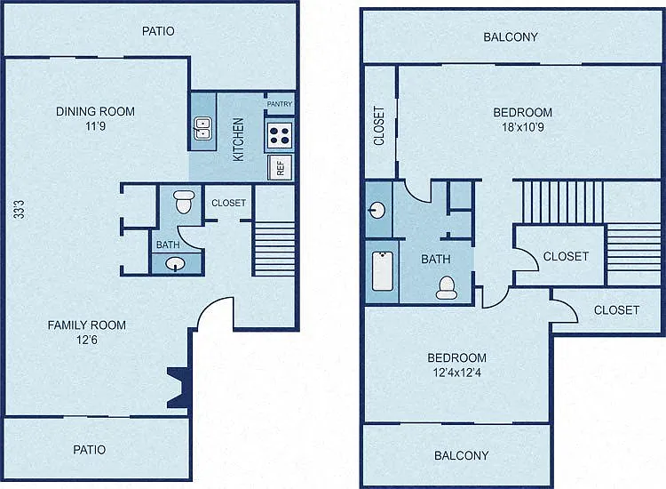 Floor plan B4 - 2BR Townhome