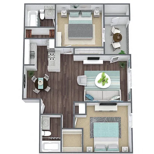 Floor plan B1: 2 Bed 2 Bath