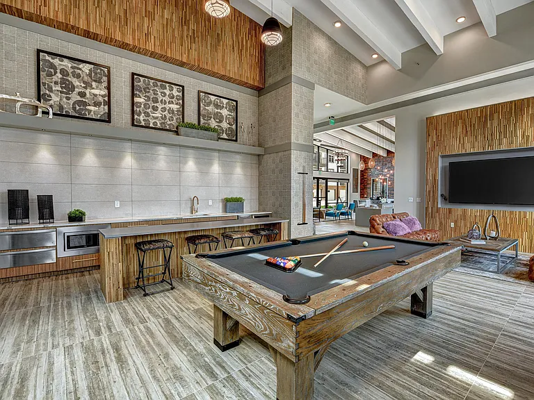 Resident Lounge with Billiards and Demonstration Kitchen