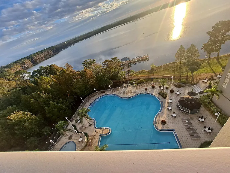 Pool & hot tub by lake area Great view
