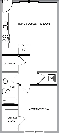 2D Floor Plan Rendering - One-Bedroom, One-Bathroom | Option 3 2D Floor Plan Rendering - One-Bedroom, One-Bathroom | Option 3