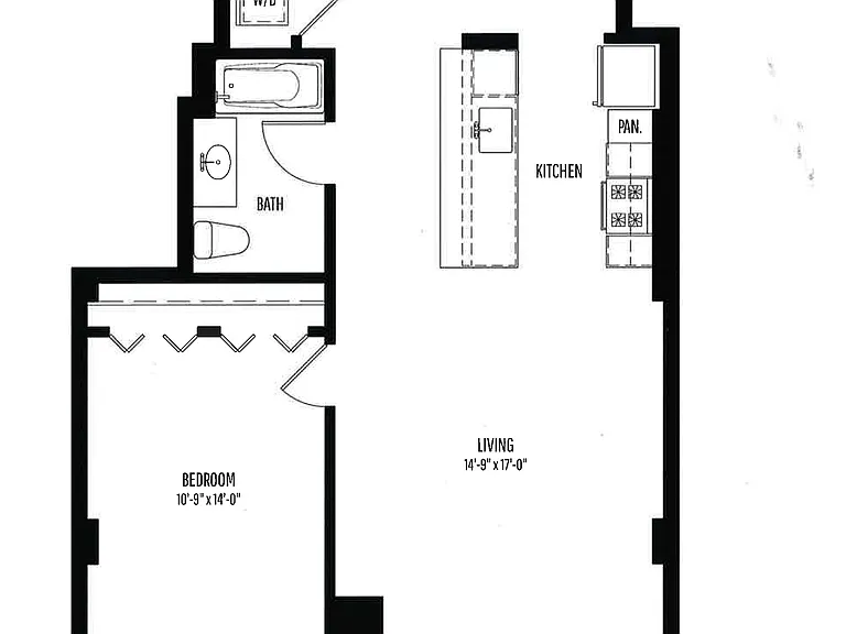 1 BR, 1 BTH floor plan 1225 Old Town
