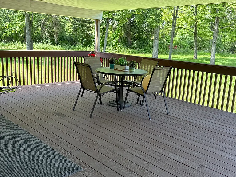 Covered deck in backyard