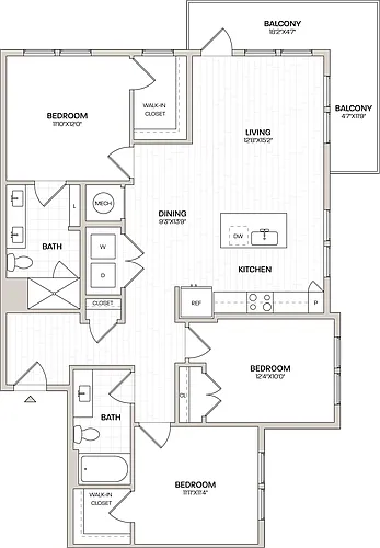 Floor plan 3 Bed/2 Bath-C1