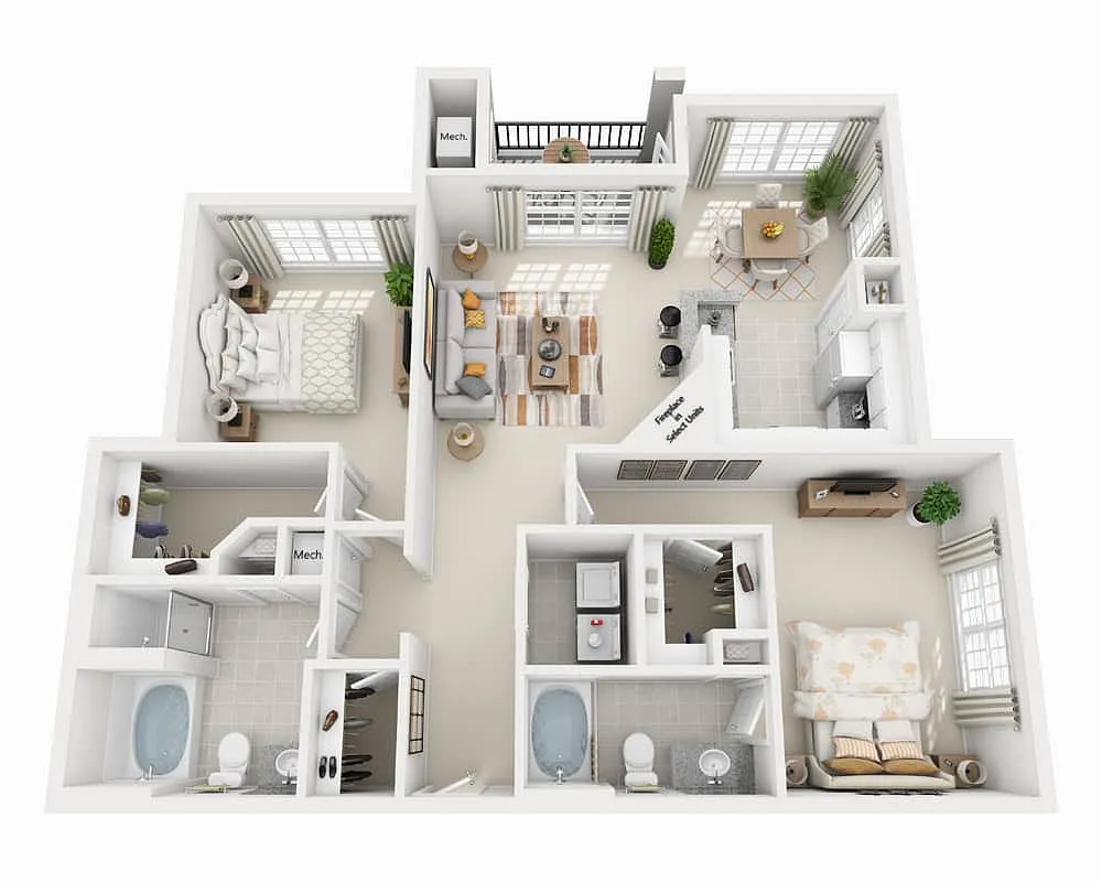 Floor plan Two Bedroom B2D