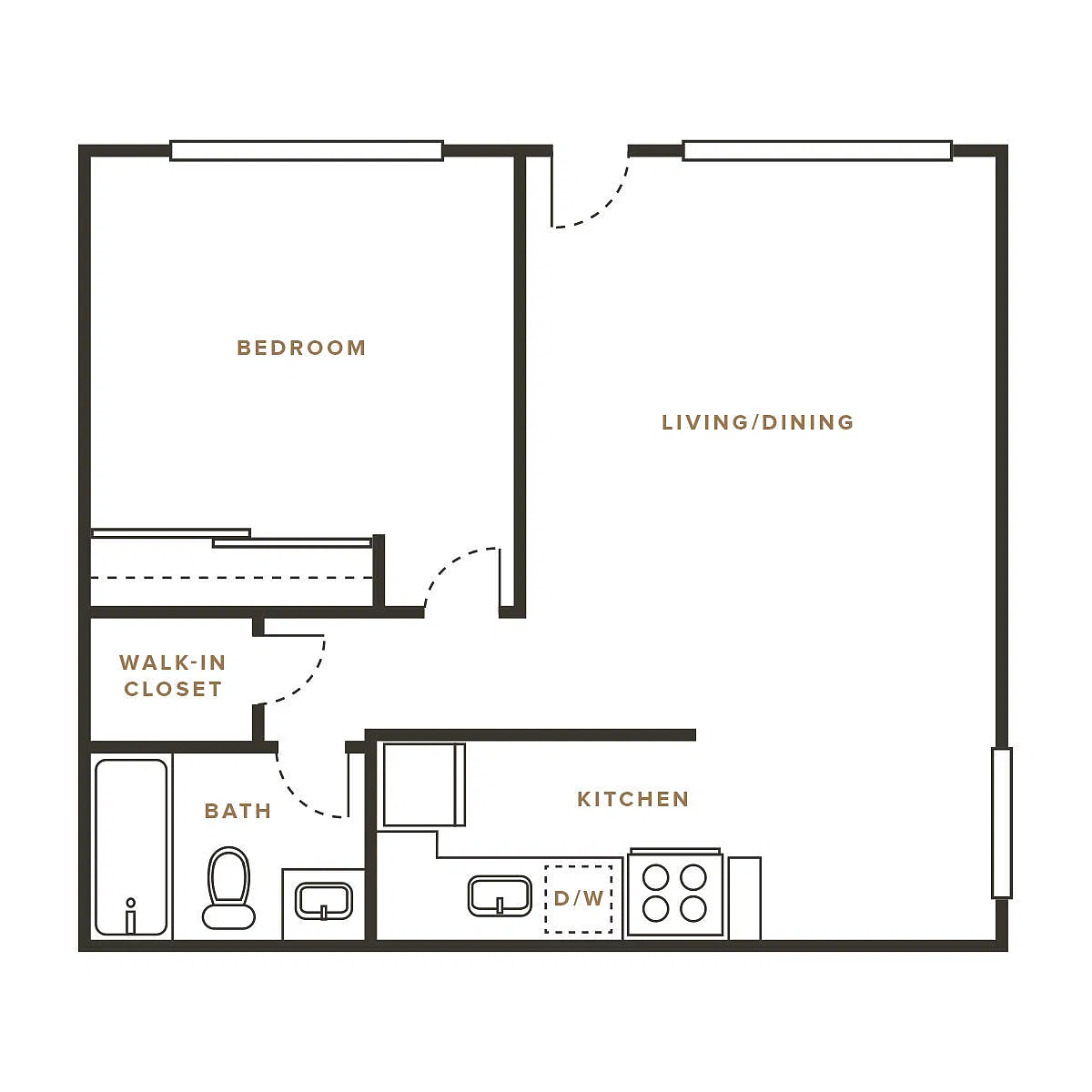 Floor plan 1 Bedroom, 1 Bath B - 1100 Lincoln Ave
