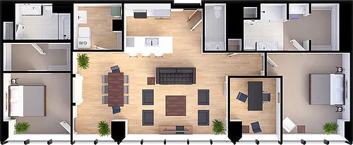 Floor plan Penthouse Suite Style PH-A - 2 Bedrooms 2.5 Baths 