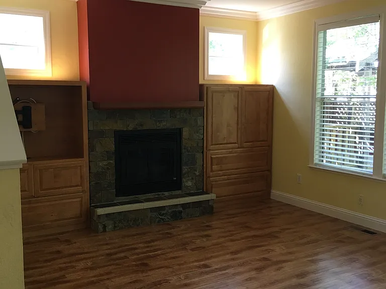 Gas fireplace and built-in cabinets