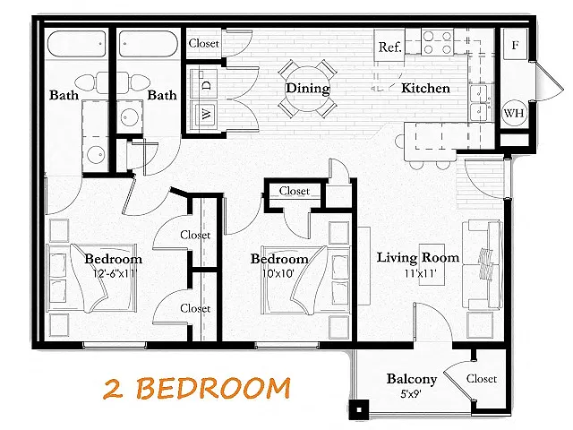 Floor plan 2 Bedroom, 2 Bath