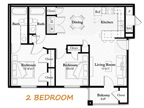 Floor plan 2 Bedroom, 2 Bath