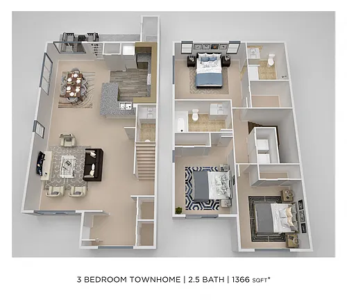 Floor plan Three Bedroom 2.5 Bath Townhome