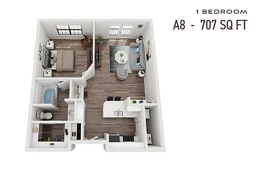 Floor plan One Bedroom A8r Renovated