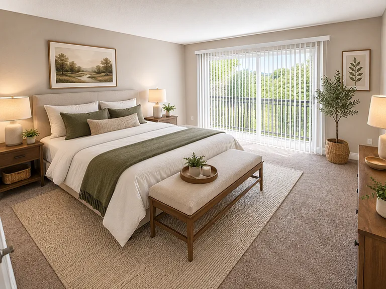 Bedroom with balcony (virtually staged)