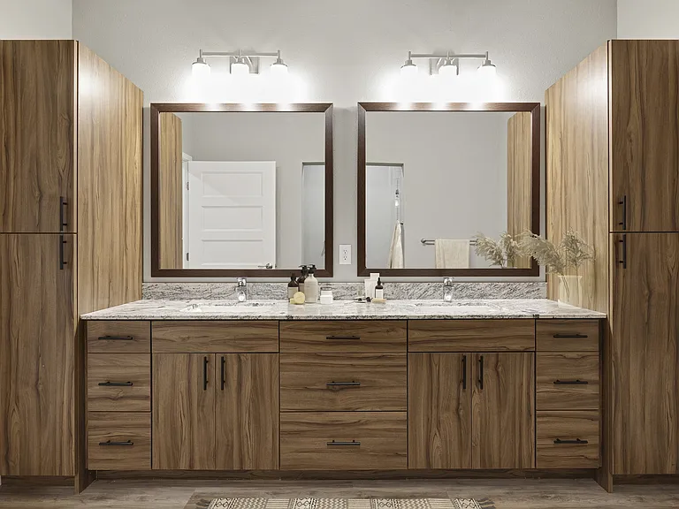 Upstairs Bathroom with Large Vanity and Built-In Storage