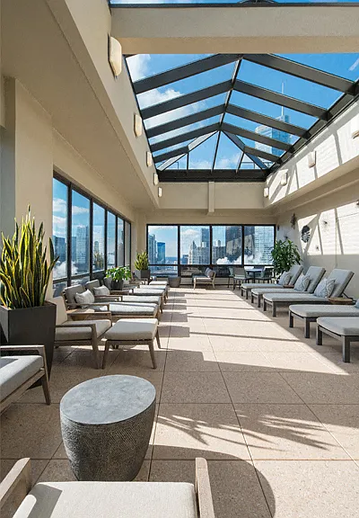 Enjoy sunshine year round in our rooftop Sun Room!