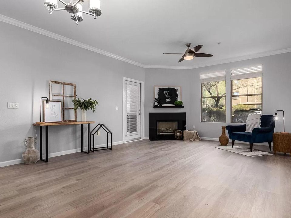 Living room with gas fireplace.