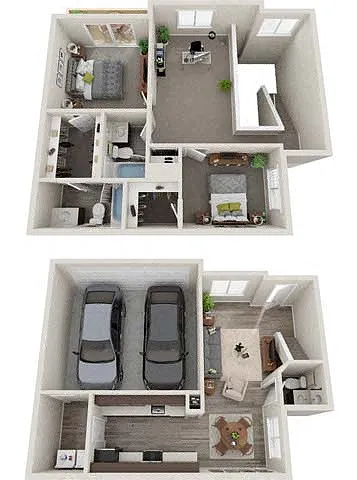 Floor plan 2 Bed 2.5 Bath B Loft Renovated