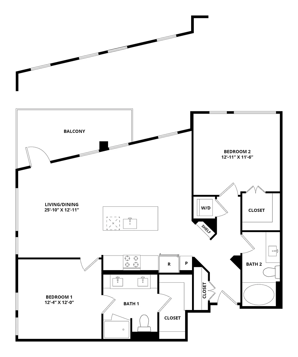 Floor plan 2 Bed/2 Bath-Avalon