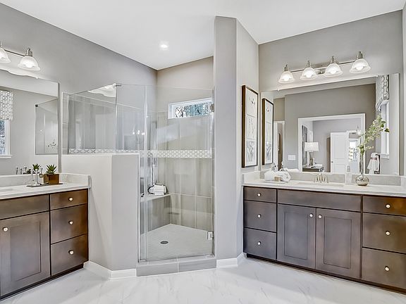 Dual vanities in owner s bath