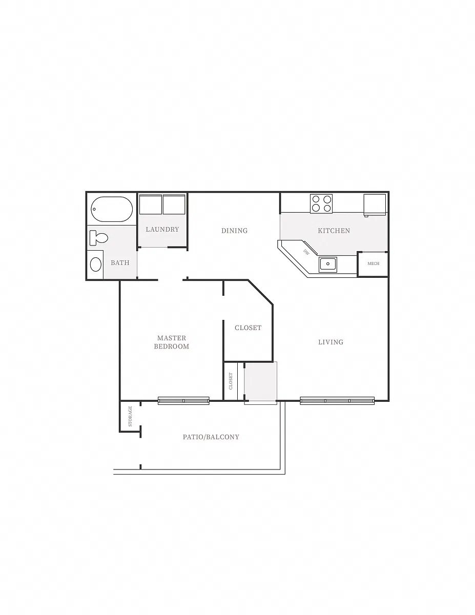 Floor plan 1 Bedroom 1 Bath Deluxe