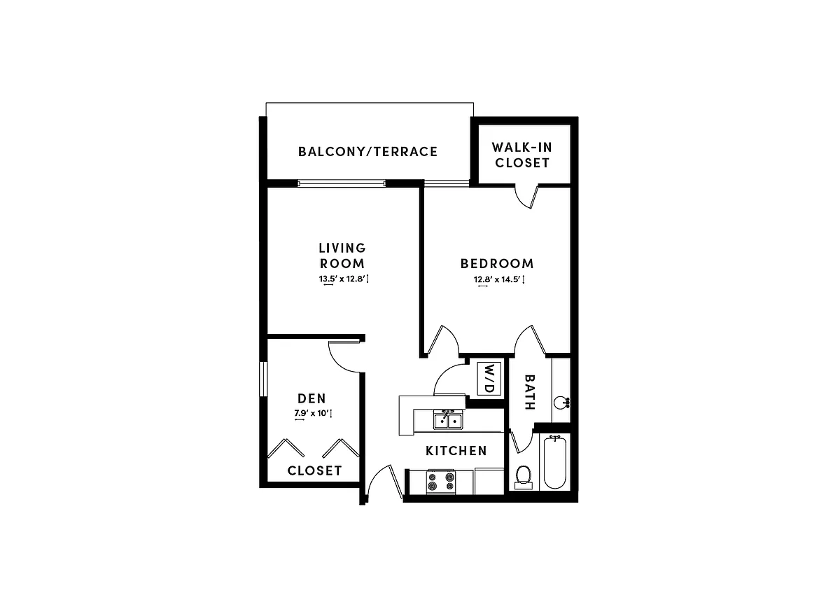 Floor plan 1 Bed/1 Bath Den-D-OE1A