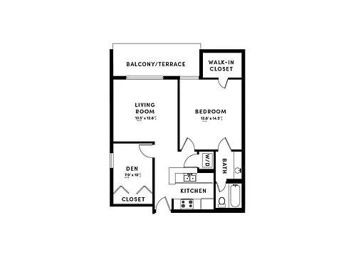 Floor plan 1 Bed/1 Bath Den-D-OE1A